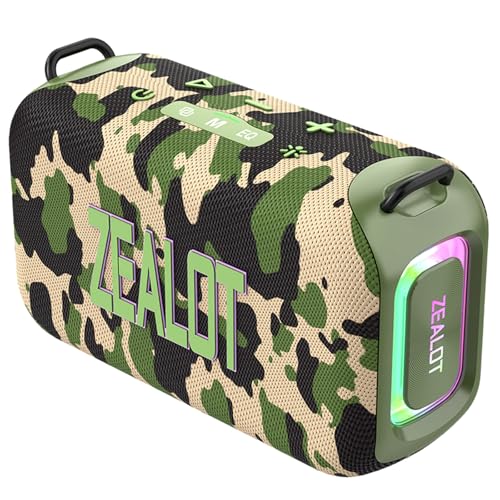flexman S85 Tragbarer Bluetooth Lautsprecher, 50 W Drahtlose Bass Soundbox mit RGB Farbenfrohen Leichten, Wasserfesten EQ Lautsprechern für Party Camping Radfahren Im Freien (Tarnung) von flexman