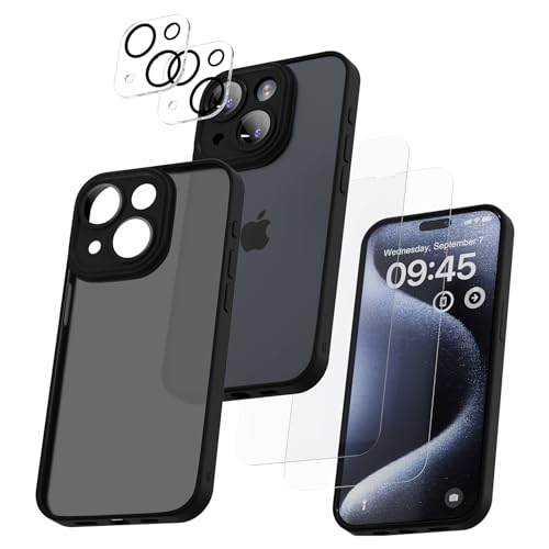 Flintronic Clear Case Kompatibel mit iPhone 15 6,1", HandyHülle Case für iPhone 15, Telefonabdeckung Schutz in Militärqualität, Telefonabdeckung Schutz mit 2 Folie+2 Kameraschutz, Kratzfeste Rückseite von flintronic