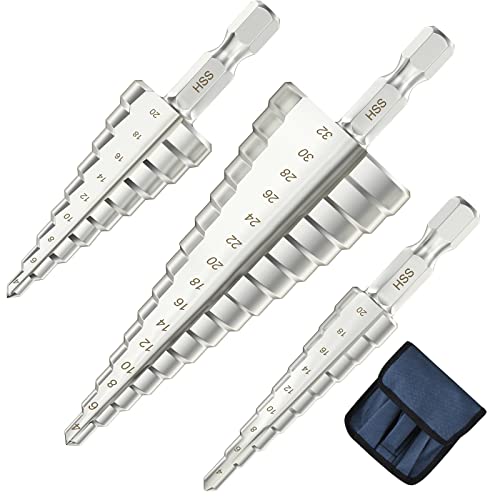 Flintronic HSS Stufenbohrer, Sechskantschaft-Stufenbohrer-Set, Kegelbohrer Holz, Professioneller Stufenbohrer 3-teilig 4-12/4-20/4-32 mm Für Metall, Messing, Holz, Kunststoff, Silber Flintronic HSS Stufenbohrer, Sechskantschaft-Stufenbohrer-Set, Kegelbohrer Holz, Professioneller Stufenbohrer 3-teilig 4-12/4-20/4-32 mm Für Metall, Messing, Holz, Kunststoff, Silber von flintronic