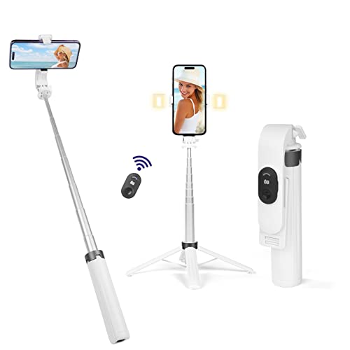 Flintronic Selfie Stick Quad-Stativ, Erweiterbar 3 in 1 Aluminium Selfie Stange, Bluetooth Selfie-Stange mit Abnehmbarer Fülllicht und Kabelloser Fernbedienung, für iPhone Samsung Smartphones Kamera von flintronic