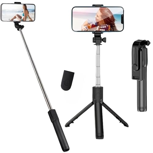 Flintronic Selfie Stick Stativ, Erweiterbar 3 in 1 Aluminium Selfie Stange, Bluetooth Selfie-Stange mit Kabelloser Fernbedienung, für iPhone Samsung Smartphones Kamera von flintronic