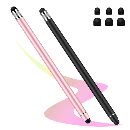 Flintronic Tablet Stift, Dual Head Touchscreen Stift, 2 Stück Stylus Touch Pen, 2 in 1 Gummi Eingabestift Stift, für Alle Handys/Tablets/Apple/iPad/Samsung Galaxy/Xiaomi/IOS/Android (Schwarz+Rosa) von flintronic