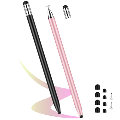 Flintronic Tablet Stift, Dual Head Touchscreen Stift, 2 Stück Stylus Touch Pen, 3 in 1 Gummi Eingabestift Stift, für Alle Handys/Tablets/Apple/iPad/Samsung Galaxy/Xiaomi/IOS/Android (Schwarz+Rosa) von flintronic