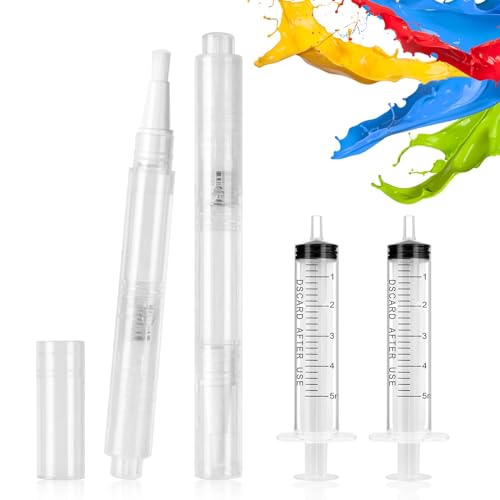 Flintronic Wasserpinsel Stifte Set, 2 Stück 3ml Brush Pen mit Befüllbarer Wassertank, mit 2 Stück 5ml Ausbesserungsspritzen, Pinselstifte Aquarellstifte zum Ausbessern von Innenräumen, Möbeln, Tapeten von flintronic