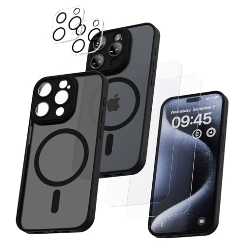 flintronic Magnetisch Hülle für iPhone 15 Pro, HandyHülle Case für iPhone 15 Pro 6,1 Zoll, Telefonabdeckung Schutz mit 2 Folie + 2 Kameraschutz, Kratzfeste Rückseite von flintronic