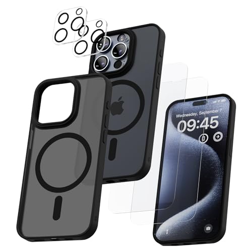 flintronic Magnetisch Hülle für iPhone 15 Pro, HandyHülle Case für iPhone 15 Pro 6,1 Zoll, Telefonabdeckung Schutz mit 2 Folie + 2 Kameraschutz, Kratzfeste Rückseite von flintronic