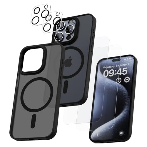 flintronic Magnetische Hülle für iPhone 15 Pro, 15.5 cm Stoßfeste Handyhülle, Militärischer Schutz, mit 2 Displayschutzfolie+2 Kameraschutz, Transluzent Matte Backcover Schwarz flintronic Magnetische Hülle für iPhone 15 Pro, 15.5 cm Stoßfeste Handyhülle, Militärischer Schutz, mit 2 Displayschutzfolie+2 Kameraschutz, Transluzent Matte Backcover Schwarz von flintronic