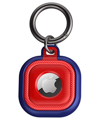 flixwerk®- AirTag Schlüsselanhänger AirTag Anhänger AirTag Hülle AirTag Keyring AirTags Kofferanhänger Hundeanhänger inkl. Schlüsselring im modernen Kohlefaser Style Carbon Look (blau-rot) von flixwerk