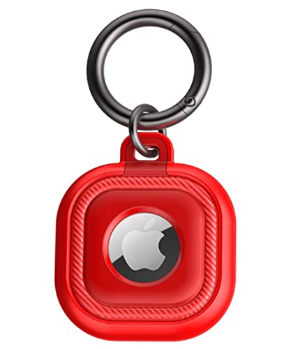 flixwerk®- AirTag Schlüsselanhänger AirTag Anhänger AirTag Hülle AirTag Keyring AirTags Kofferanhänger Hundeanhänger inkl. Schlüsselring im modernen Kohlefaser Style Carbon Look (rot) von flixwerk