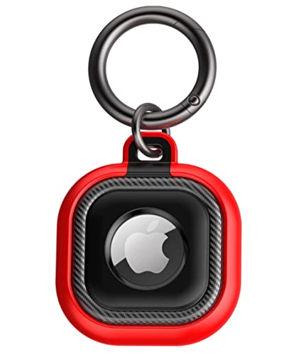 flixwerk®- AirTag Schlüsselanhänger AirTag Anhänger AirTag Hülle AirTag Keyring AirTags Kofferanhänger Hundeanhänger inkl. Schlüsselring im modernen Kohlefaser Style Carbon Look (rot-schwarz) von flixwerk