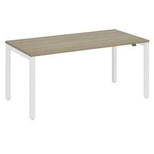 fm Catro Schreibtisch eiche, verkehrsweiß rechteckig, 4-Fuß-Gestell weiß 140,0 x 80,0 cm von fm