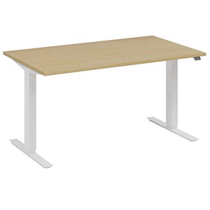 fm Move elektrisch höhenverstellbarer Schreibtisch akazie, verkehrsweiß rechteckig, T-Fuß-Gestell weiß 160,0 x 80,0 cm von fm