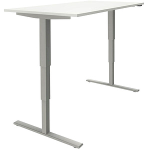 fm Sidney elektrisch höhenverstellbarer Schreibtisch weiß rechteckig, T-Fuß-Gestell silber 160,0 x 80,0 cm von fm