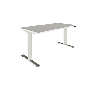 fm Sidney elektrisch höhenverstellbarer Schreibtisch weiß rechteckig, T-Fuß-Gestell silber 160,0 x 80,0 cm von fm