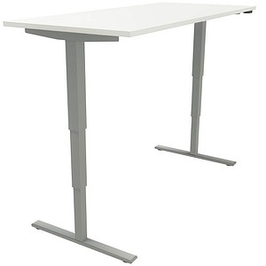 fm Sidney elektrisch höhenverstellbarer Schreibtisch weiß rechteckig, T-Fuß-Gestell silber 180,0 x 80,0 cm von fm