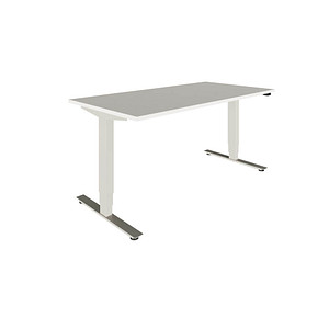 fm Sidney elektrisch höhenverstellbarer Schreibtisch weiß rechteckig, T-Fuß-Gestell silber 180,0 x 80,0 cm von fm