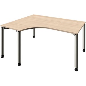 fm Sidney höhenverstellbarer Schreibtisch akazie Bogenform, 4-Fuß-Gestell Rundrohr silber 160,0 x 80,0 cm von fm