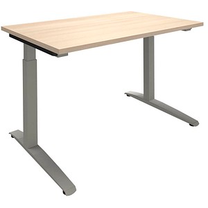 fm Sidney höhenverstellbarer Schreibtisch akazie rechteckig, C-Fuß-Gestell Quadratrohr silber 120,0 x 80,0 cm von fm