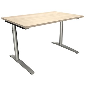 fm Sidney höhenverstellbarer Schreibtisch akazie rechteckig, C-Fuß-Gestell Rundrohr silber 120,0 x 80,0 cm von fm