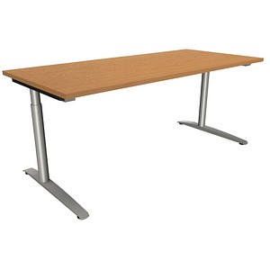 fm Sidney höhenverstellbarer Schreibtisch buche rechteckig, C-Fuß-Gestell Rundrohr silber 180,0 x 80,0 cm von fm