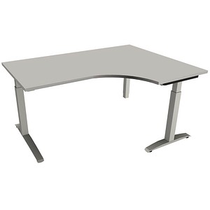 fm Sidney höhenverstellbarer Schreibtisch lichtgrau Bogenform, C-Fuß-Gestell Quadratrohr silber 160,0 x 80,0 cm von fm