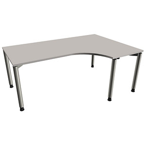 fm Sidney höhenverstellbarer Schreibtisch lichtgrau C-Form, 4-Fuß-Gestell silber 180,0 x 80,0/120,0 cm von fm