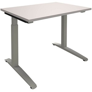fm Sidney höhenverstellbarer Schreibtisch lichtgrau rechteckig, C-Fuß-Gestell Quadratrohr silber 100,0 x 80,0 cm fm Sidney höhenverstellbarer Schreibtisch lichtgrau rechteckig, C-Fuß-Gestell Quadratrohr silber 100,0 x 80,0 cm von fm
