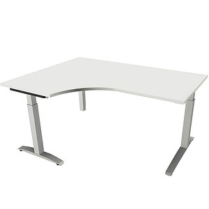 fm Sidney höhenverstellbarer Schreibtisch weiß Bogenform, C-Fuß-Gestell Quadratrohr silber 160,0 x 80,0 cm von fm