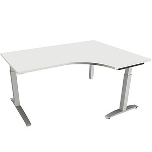 fm Sidney höhenverstellbarer Schreibtisch weiß Bogenform, C-Fuß-Gestell Quadratrohr silber 160,0 x 80,0 cm von fm