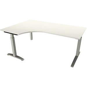 fm Sidney höhenverstellbarer Schreibtisch weiß Bogenform, C-Fuß-Gestell Quadratrohr silber 180,0 x 80,0 cm von fm