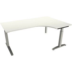 fm Sidney höhenverstellbarer Schreibtisch weiß Bogenform, C-Fuß-Gestell Quadratrohr silber 180,0 x 80,0 cm von fm