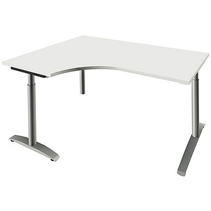 fm Sidney höhenverstellbarer Schreibtisch weiß Bogenform, C-Fuß-Gestell Rundrohr silber 160,0 x 80,0 cm von fm