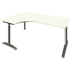 fm Sidney höhenverstellbarer Schreibtisch weiß Bogenform, C-Fuß-Gestell Rundrohr silber 180,0 x 80,0 cm von fm