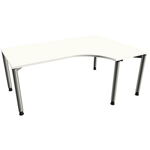 fm Sidney höhenverstellbarer Schreibtisch weiß C-Form, 4-Fuß-Gestell silber 180,0 x 80,0/120,0 cm von fm