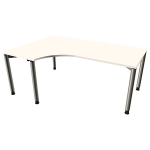 fm Sidney höhenverstellbarer Schreibtisch weiß C-Form, 4-Fuß-Gestell silber 180,0 x 80,0/120,0 cm von fm
