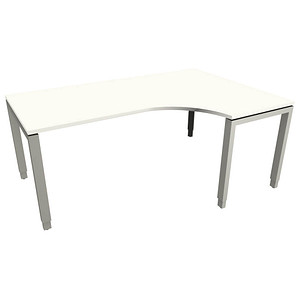 fm Sidney höhenverstellbarer Schreibtisch weiß C-Form, Bügel-Gestell silber 180,0 x 80,0/120,0 cm von fm