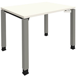 fm Sidney höhenverstellbarer Schreibtisch weiß rechteckig, 4-Fuß-Gestell Quadratrohr silber 100,0 x 80,0 cm von fm