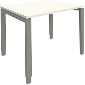 fm Sidney höhenverstellbarer Schreibtisch weiß rechteckig, 4-Fuß-Gestell Quadratrohr silber 100,0 x 80,0 cm von fm