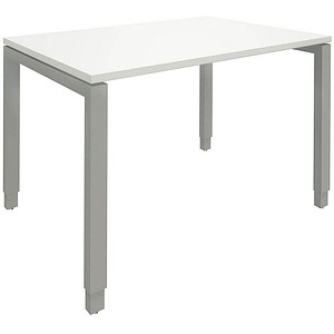 fm Sidney höhenverstellbarer Schreibtisch weiß rechteckig, 4-Fuß-Gestell Quadratrohr silber 120,0 x 80,0 cm von fm