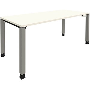 fm Sidney höhenverstellbarer Schreibtisch weiß rechteckig, 4-Fuß-Gestell Quadratrohr silber 180,0 x 80,0 cm von fm