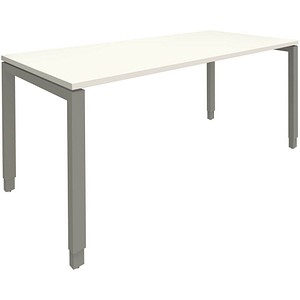 fm Sidney höhenverstellbarer Schreibtisch weiß rechteckig, 4-Fuß-Gestell Quadratrohr silber 180,0 x 80,0 cm von fm