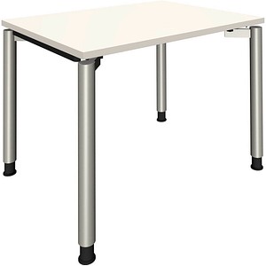 fm Sidney höhenverstellbarer Schreibtisch weiß rechteckig, 4-Fuß-Gestell Rundrohr silber 100,0 x 80,0 cm von fm