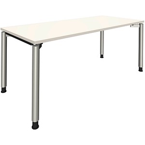 fm Sidney höhenverstellbarer Schreibtisch weiß rechteckig, 4-Fuß-Gestell Rundrohr silber 180,0 x 80,0 cm von fm