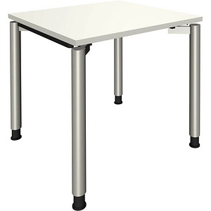 fm Sidney höhenverstellbarer Schreibtisch weiß rechteckig, 4-Fuß-Gestell Rundrohr silber 80,0 x 80,0 cm von fm