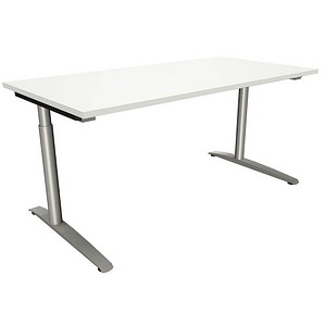 fm Sidney höhenverstellbarer Schreibtisch weiß rechteckig, C-Fuß-Gestell Quadratrohr silber 160,0 x 80,0 cm von fm