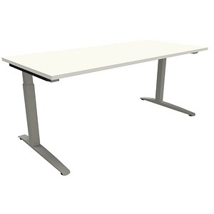 fm Sidney höhenverstellbarer Schreibtisch weiß rechteckig, C-Fuß-Gestell Quadratrohr silber 180,0 x 80,0 cm von fm