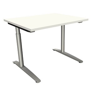 fm Sidney höhenverstellbarer Schreibtisch weiß rechteckig, C-Fuß-Gestell Rundrohr silber 100,0 x 80,0 cm von fm