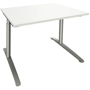 fm Sidney höhenverstellbarer Schreibtisch weiß rechteckig, C-Fuß-Gestell Rundrohr silber 120,0 x 80,0 cm von fm