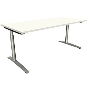 fm Sidney höhenverstellbarer Schreibtisch weiß rechteckig, C-Fuß-Gestell Rundrohr silber 180,0 x 80,0 cm von fm