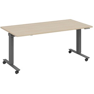 fm Topspin elektrisch höhenverstellbarer Schreibtisch ahorn, anthrazit metallic rechteckig, T-Fuß-Gestell mit Rollen grau 140,0 x 70,0 cm von fm